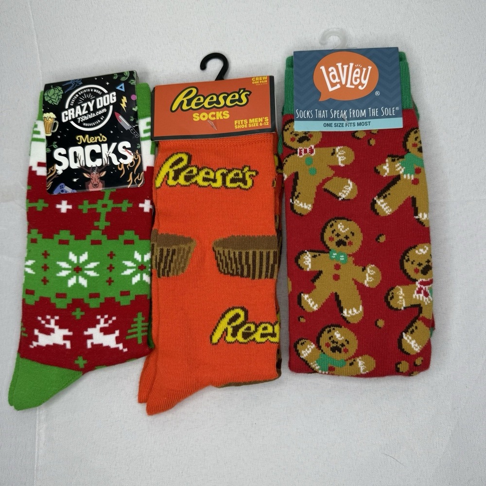 Men's Christmas  And Reese's‎ Peanut Butter Cup Socks Funny 3 Pairs Crew Holiday